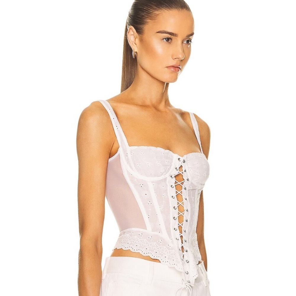 NWT Miaou Deville Cotton Eyelet Sheer Lace Tie Bustier Corset Top Cottage White - Picture 4 of 12